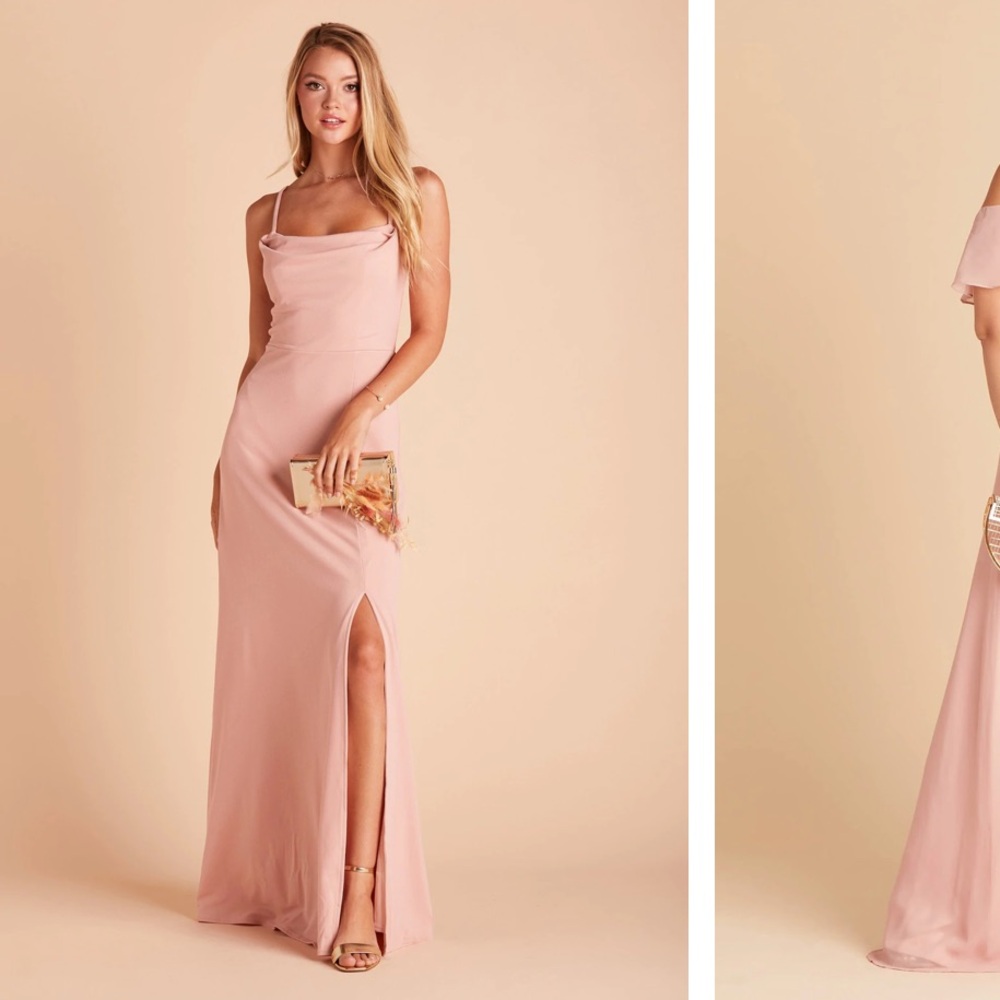 Birdy Grey Pink Maxi Gown with Off-the-Shoulder Neckline